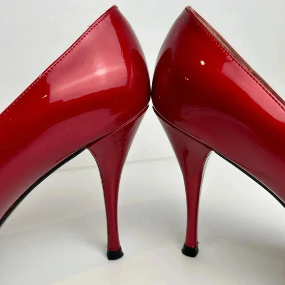 Stuart Weitzman “Linda” open toe patent leather red pumps, Like NEW Sexy Elegant - Picture 7 of 11